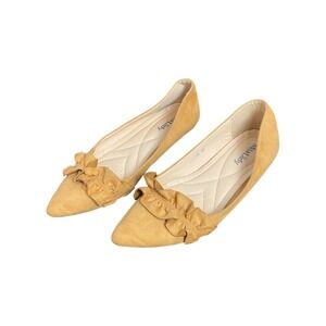 Mila Lady Yellow Suede Pointed Toe Flats with Ruffle‎ Detail Size 8.5